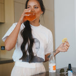 MONDAYSUNDAY Calm Oral Drops added to herbal juice as part of a calming daily routine