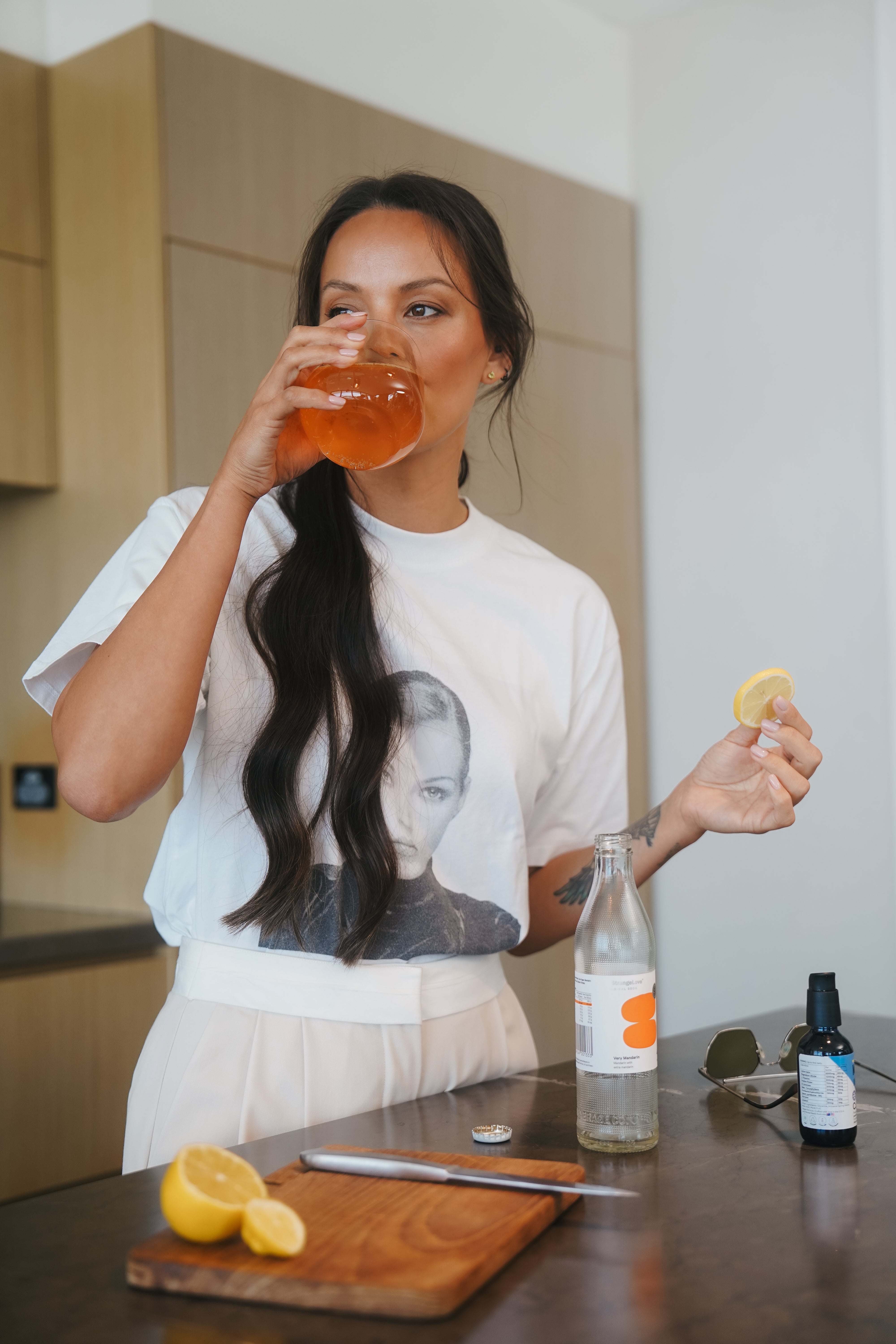 MONDAYSUNDAY Calm Oral Drops added to herbal juice as part of a calming daily routine